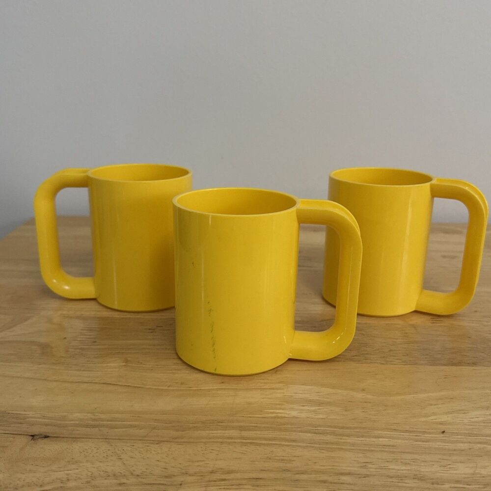 Vtg Heller Max Mug Melamine Mug Set of 3 Yellow Massimo Vignelli Hellerware